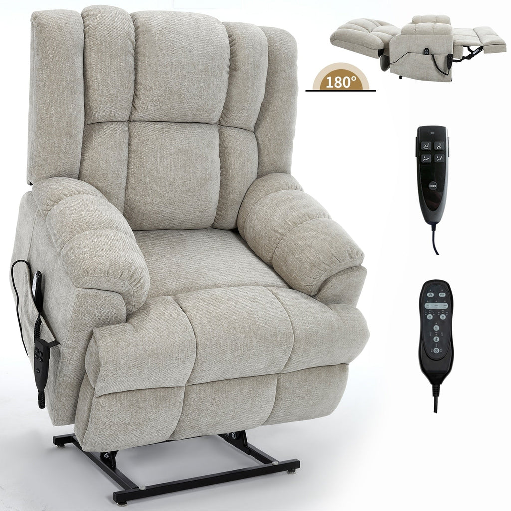 Fauteuil inclinable à double moteur avec relevage électrique et massage thermique, 158 kg, robuste