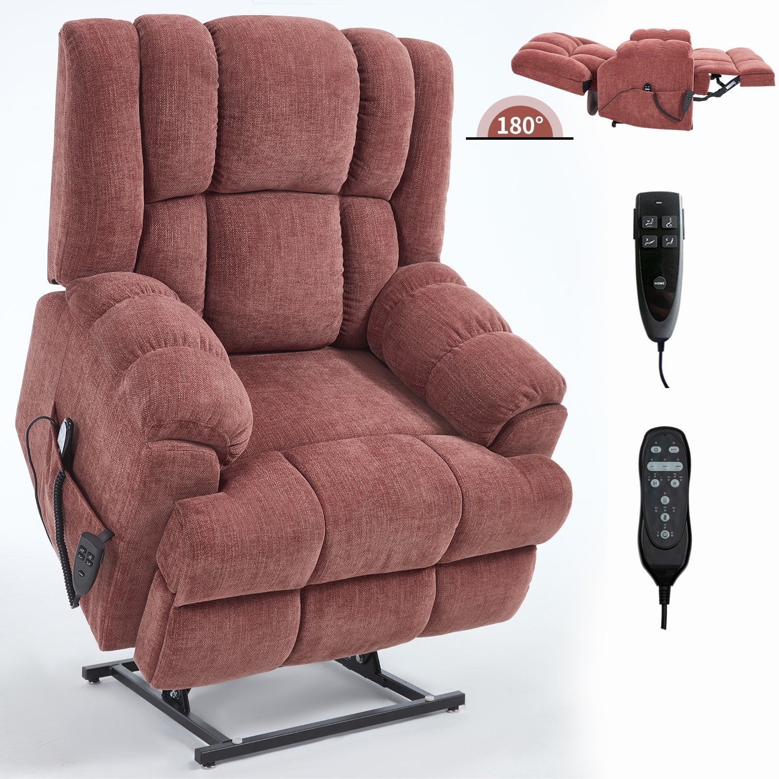 Fauteuil inclinable à double moteur avec relevage électrique et massage thermique, 158 kg, robuste