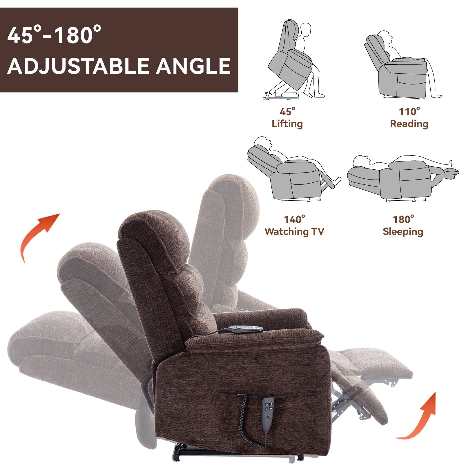 Fauteuil inclinable électrique à double moteur, fauteuil rembourré, canapé de massage chauffant avec minuterie, poches latérales et télécommande