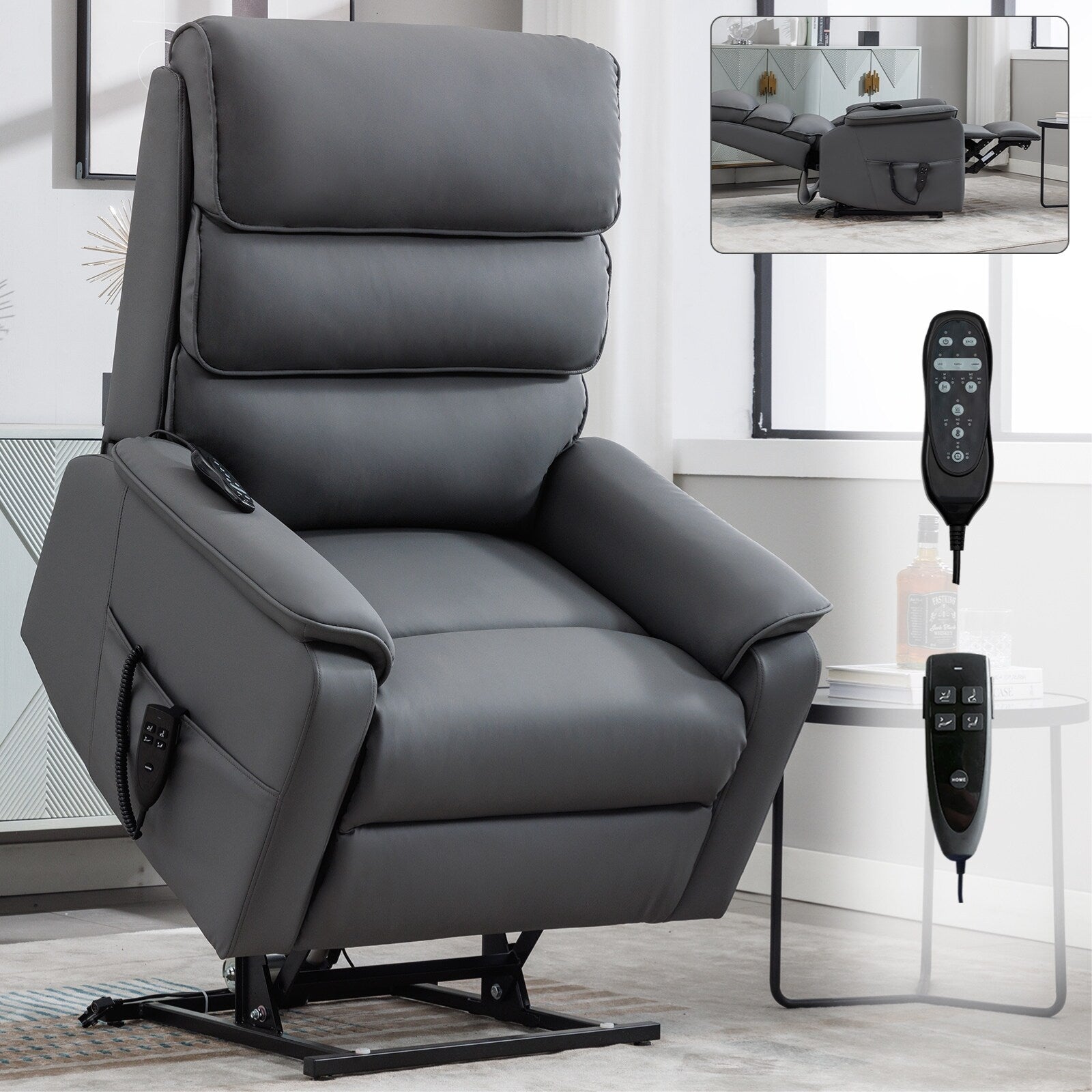 Fauteuil inclinable électrique à double moteur, fauteuil rembourré, canapé de massage chauffant avec minuterie, poches latérales et télécommande