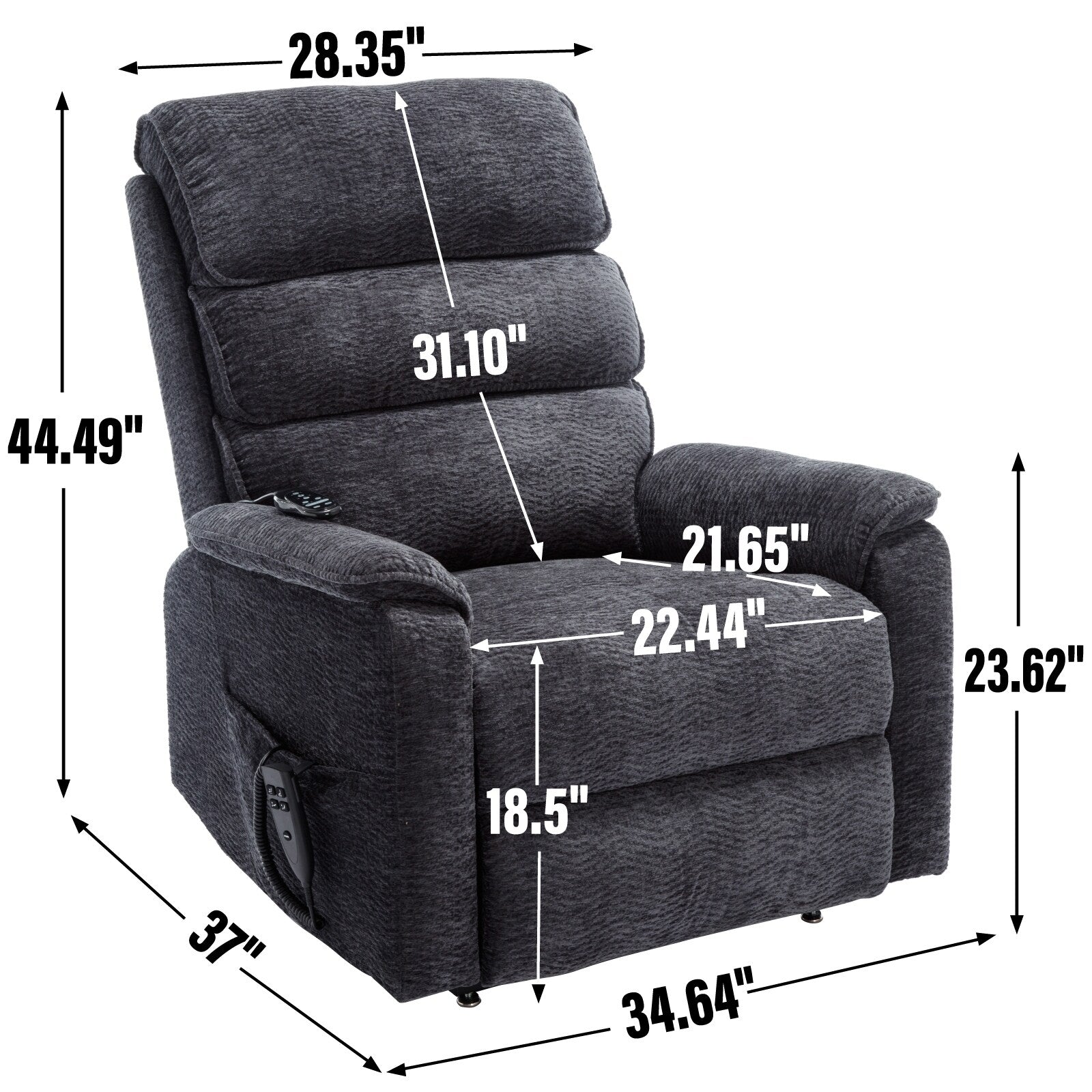 Fauteuil inclinable électrique à double moteur, fauteuil rembourré, canapé de massage chauffant avec minuterie, poches latérales et télécommande