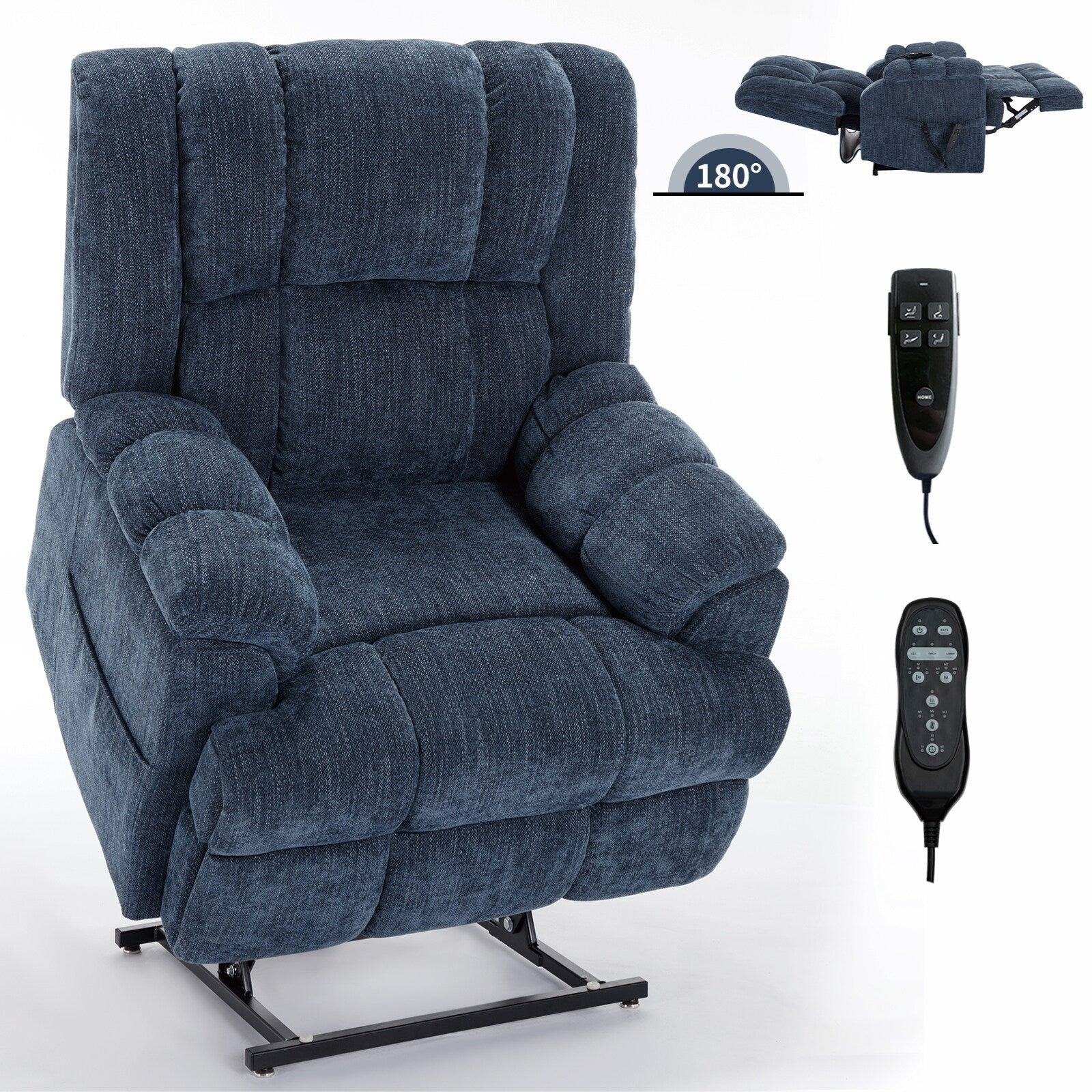 Fauteuil inclinable électrique à double moteur avec chauffage, massage, positionnement infini, télécommande et soutien lombaire