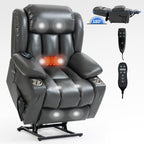 Fauteuil inclinable électrique à double moteur avec massage en 8 points, chauffage lombaire, porte-gobelets en acier inoxydable et poches de rangement