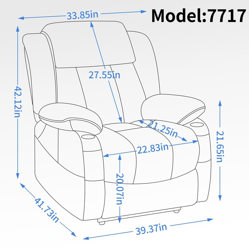 Fauteuil inclinable électrique à double moteur avec massage en 8 points, chauffage lombaire, porte-gobelets en acier inoxydable et poches de rangement