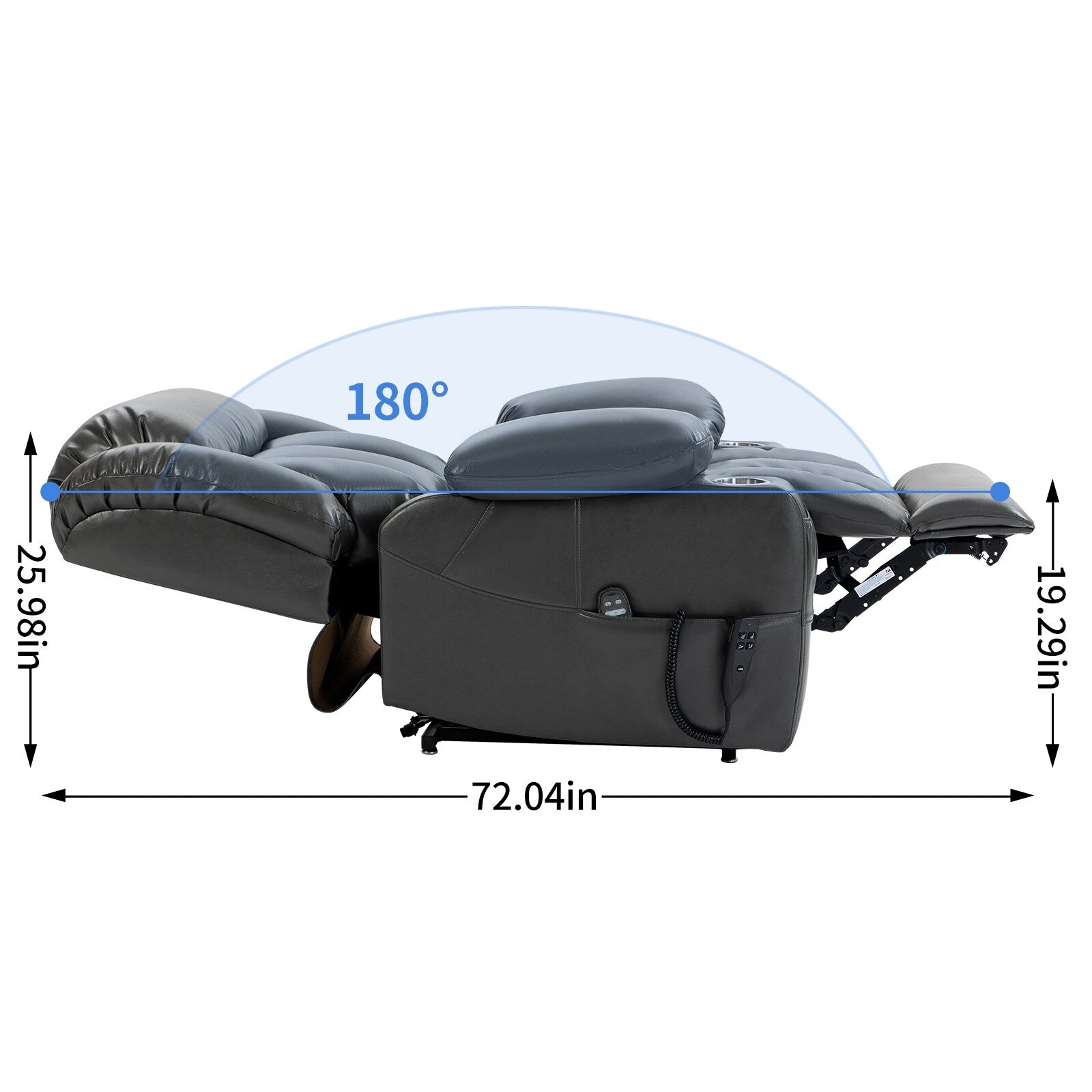 Fauteuil inclinable électrique à double moteur avec massage en 8 points, chauffage lombaire, porte-gobelets en acier inoxydable et poches de rangement