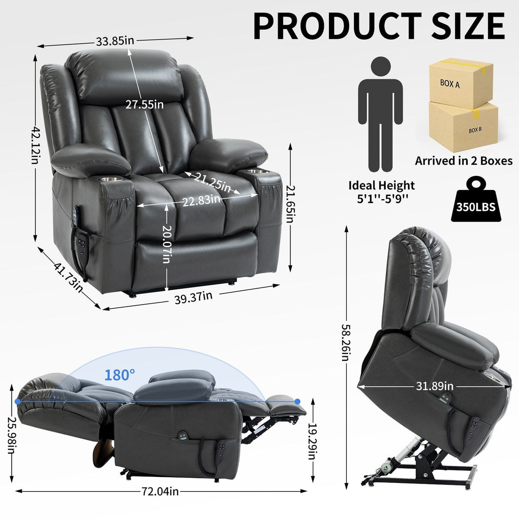 Fauteuil inclinable électrique à double moteur avec massage en 8 points, chauffage lombaire, porte-gobelets en acier inoxydable et poches latérales