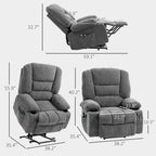 Fauteuil inclinable électrique à deux moteurs avec massage, chauffage lombaire, chargement USB et repose-pieds réglable