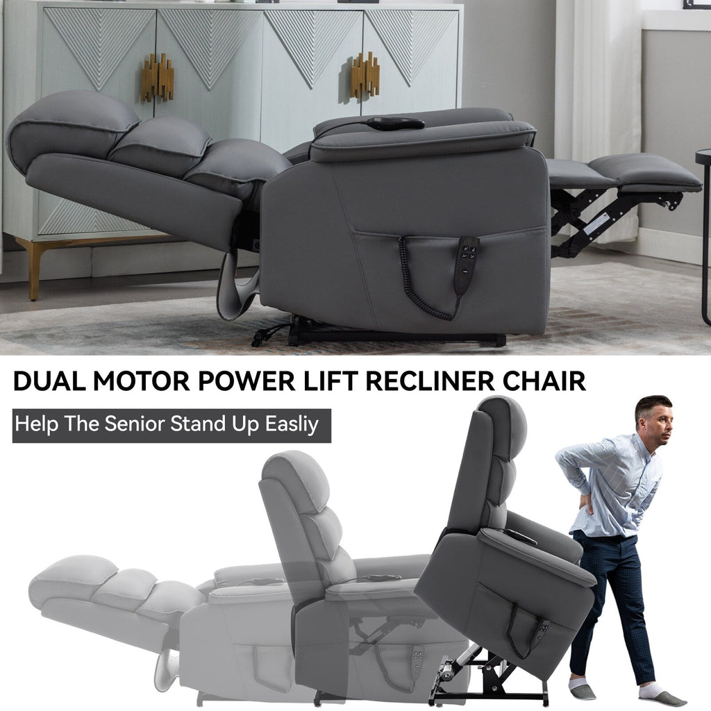 Fauteuil inclinable électrique à double moteur avec massage et cuir résistant aux chats