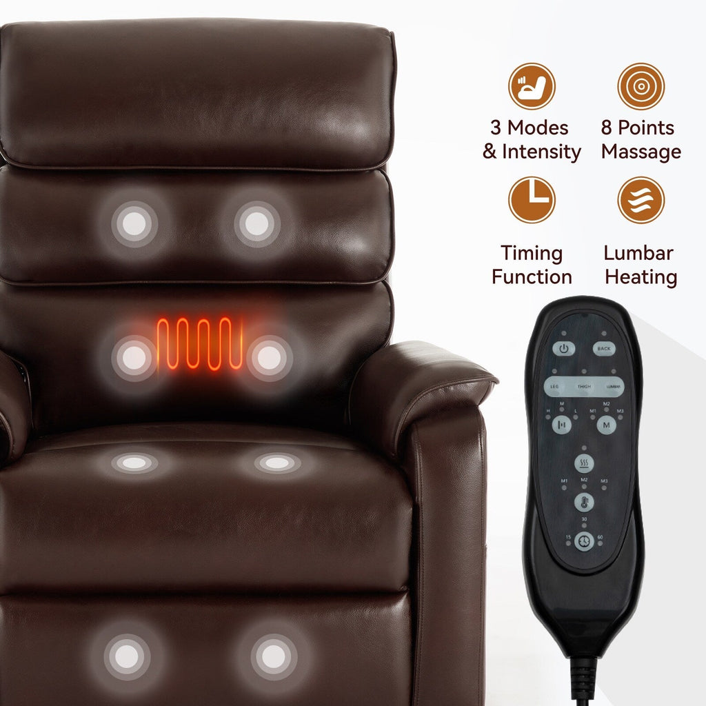 Fauteuil inclinable électrique à double moteur avec massage et cuir résistant aux chats