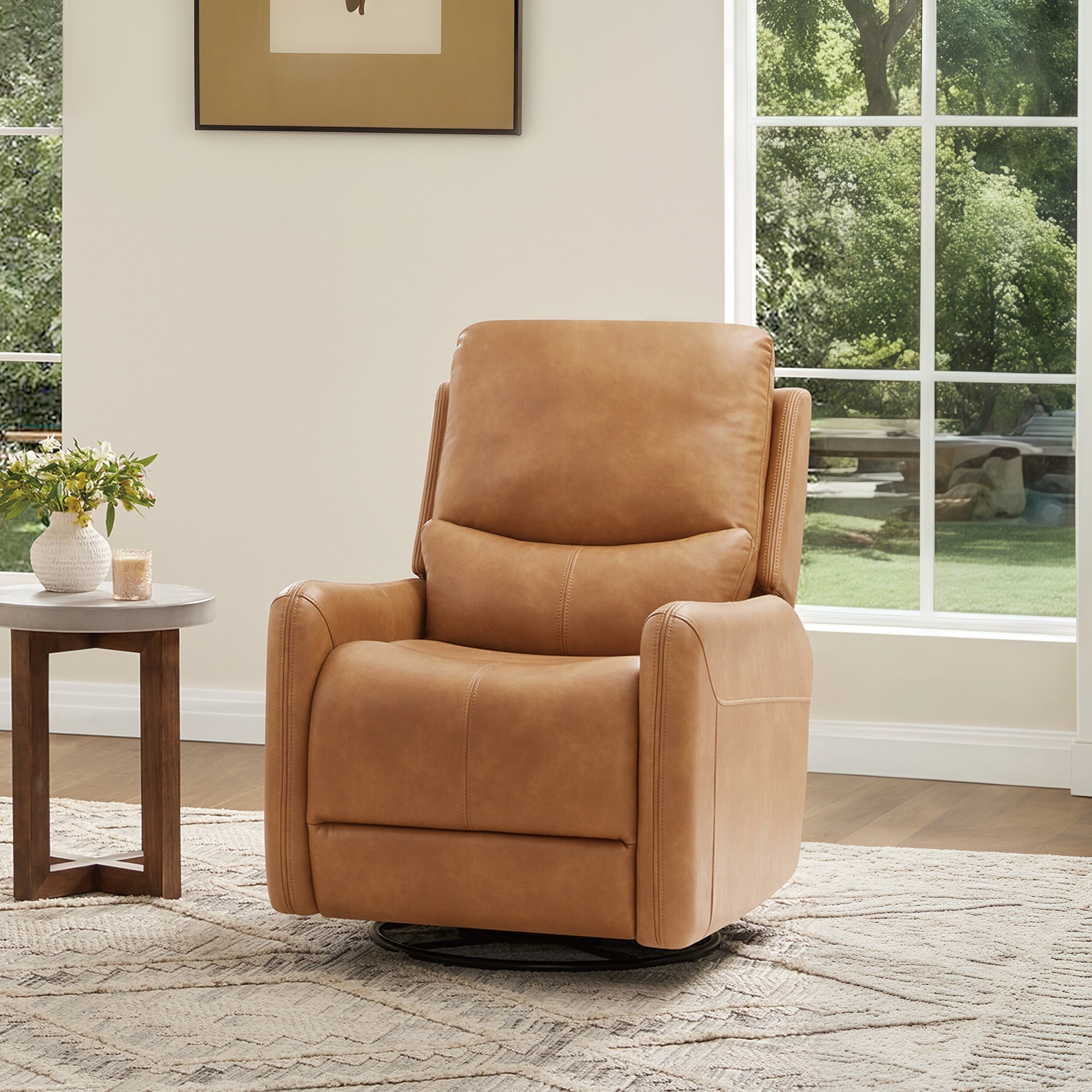 Fauteuil inclinable électrique pivotant Dublin 30 en similicuir marron selle