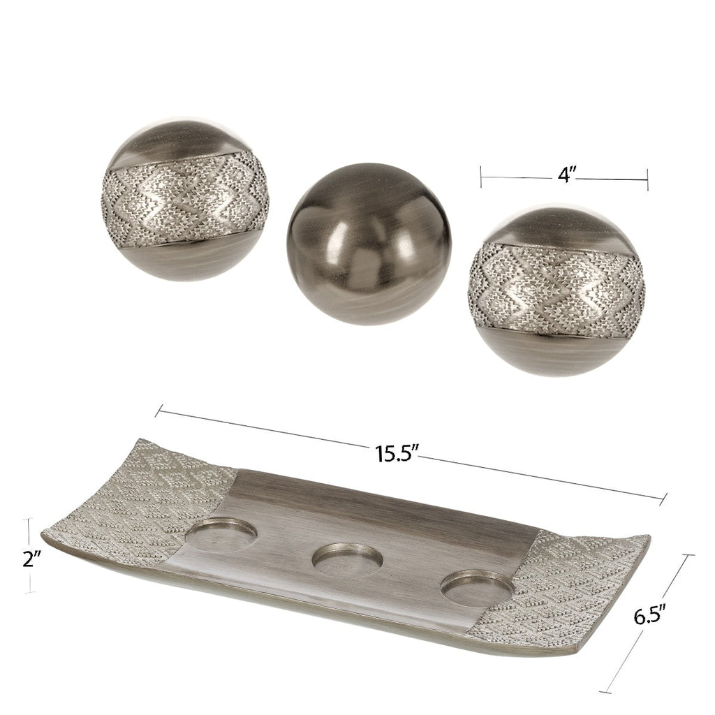 Plateau décoratif et boules Creative Scents Dublin en argent brossé (lot de 3)