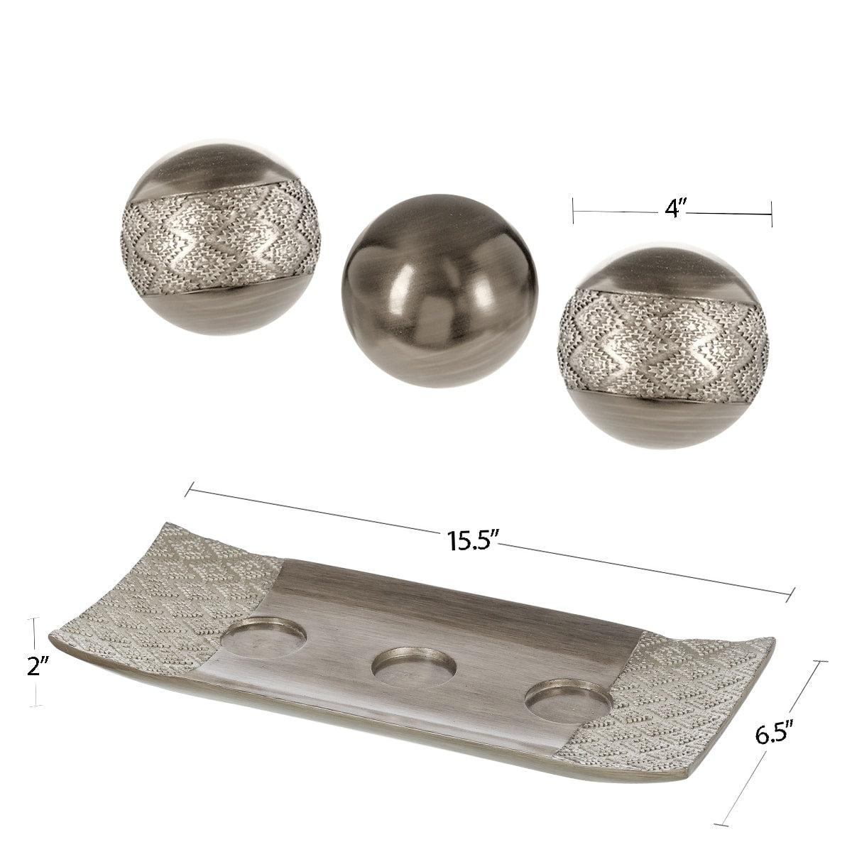 Plateau décoratif et boules Creative Scents Dublin en argent brossé (lot de 3)