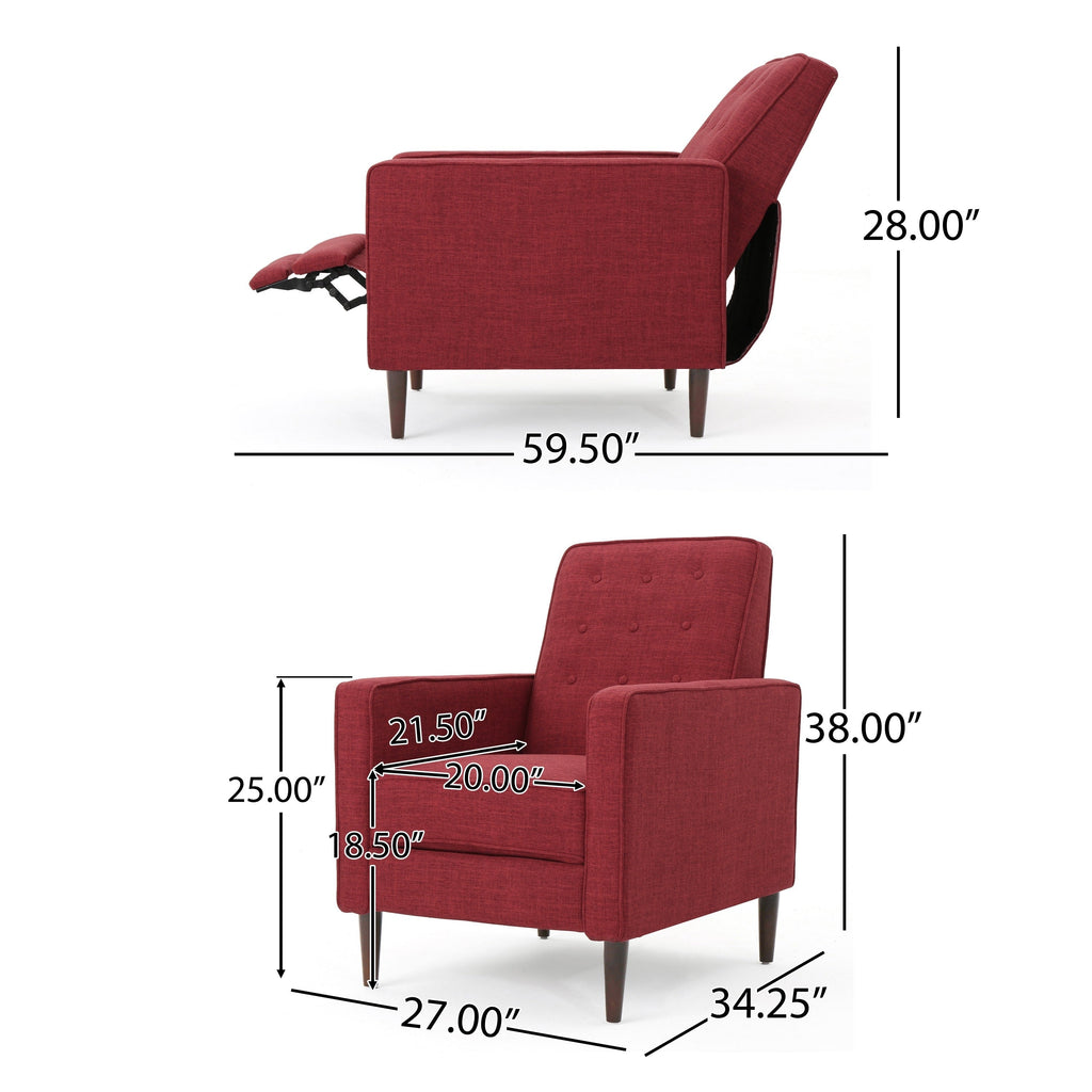 Fauteuil inclinable manuel Dupe, capitonné, polyester rouge