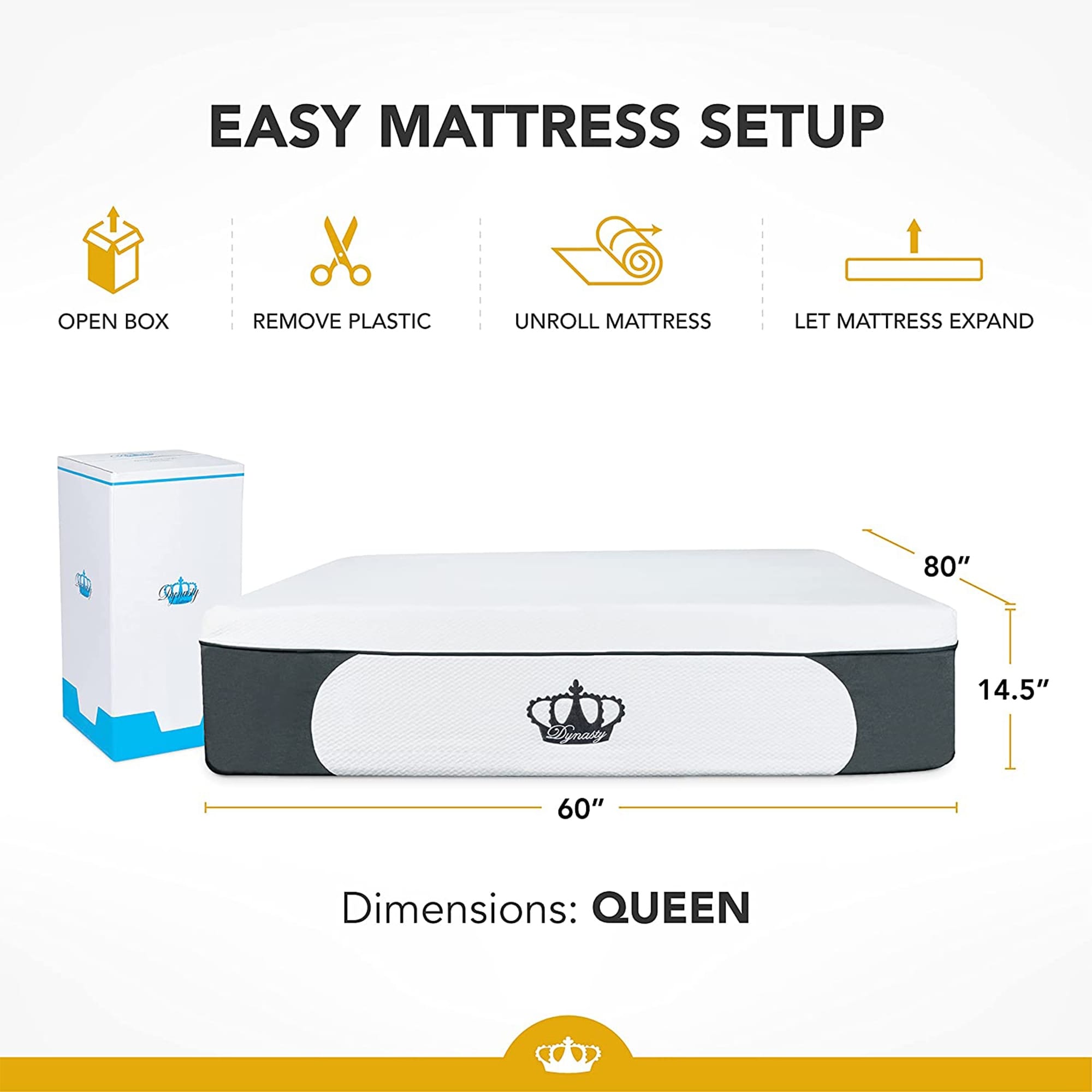 Matelas Dynasty 14,5 pouces CoolBreeze Gel Memory Plush Queen Size en mousse