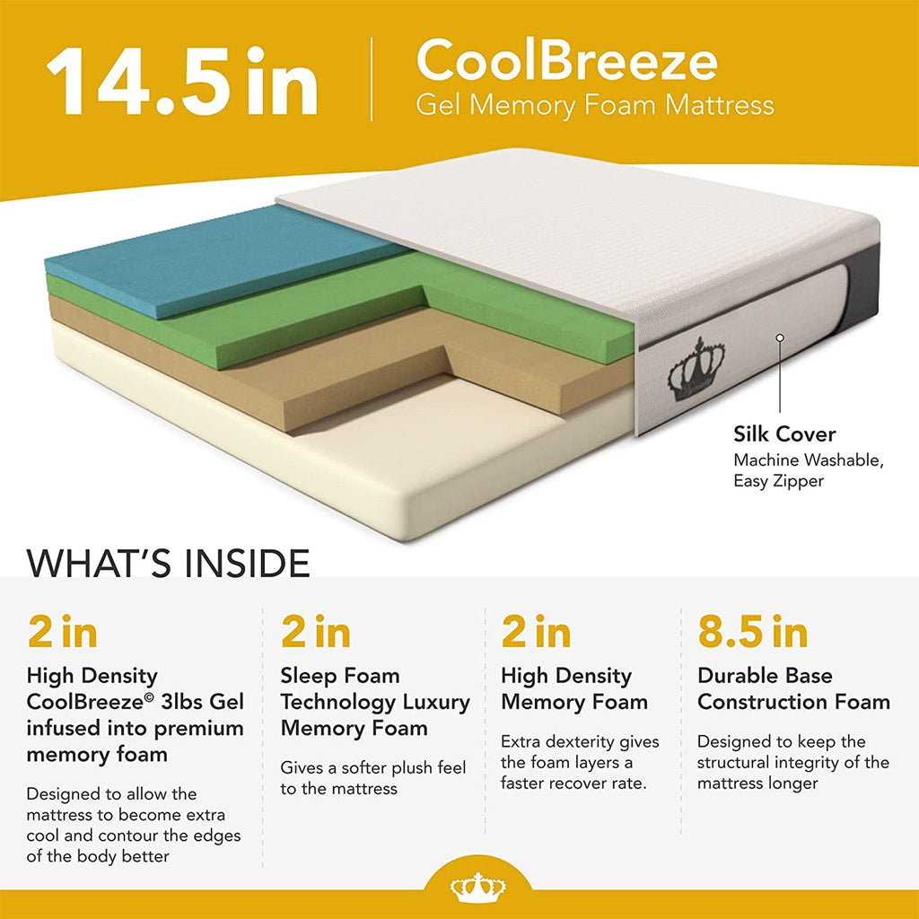 Matelas Dynasty 14,5 pouces CoolBreeze Gel Memory Plush Queen Size Matelas en mousse