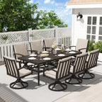 Ensemble de salle à manger de patio en aluminium EGEIROS LIFE AluLux 9 pièces avec 8 chaises pivotantes et coussins lavables