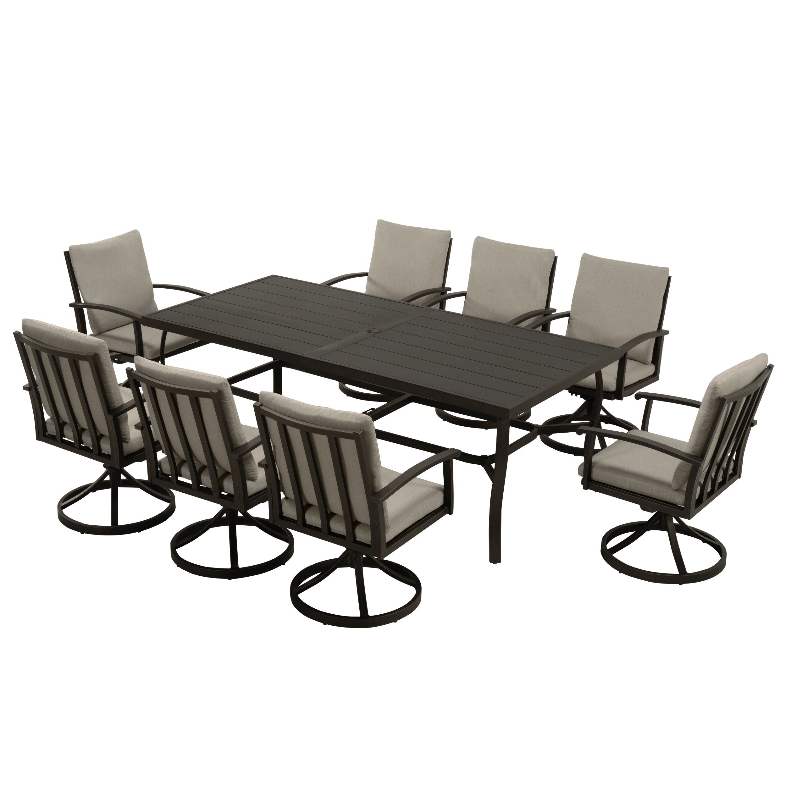 Ensemble de salle à manger de patio en aluminium EGEIROS LIFE AluLux 9 pièces avec 8 chaises pivotantes et coussins lavables