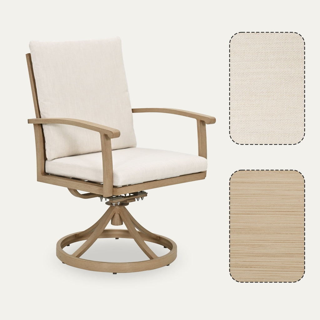 Ensemble de salle à manger de patio en aluminium EGEIROS LIFE AluLux 9 pièces avec 8 chaises pivotantes et coussins lavables