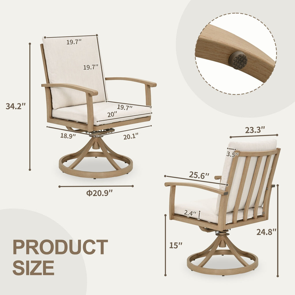 Ensemble de salle à manger de patio en aluminium EGEIROS LIFE AluLux 9 pièces avec 8 chaises pivotantes et coussins lavables
