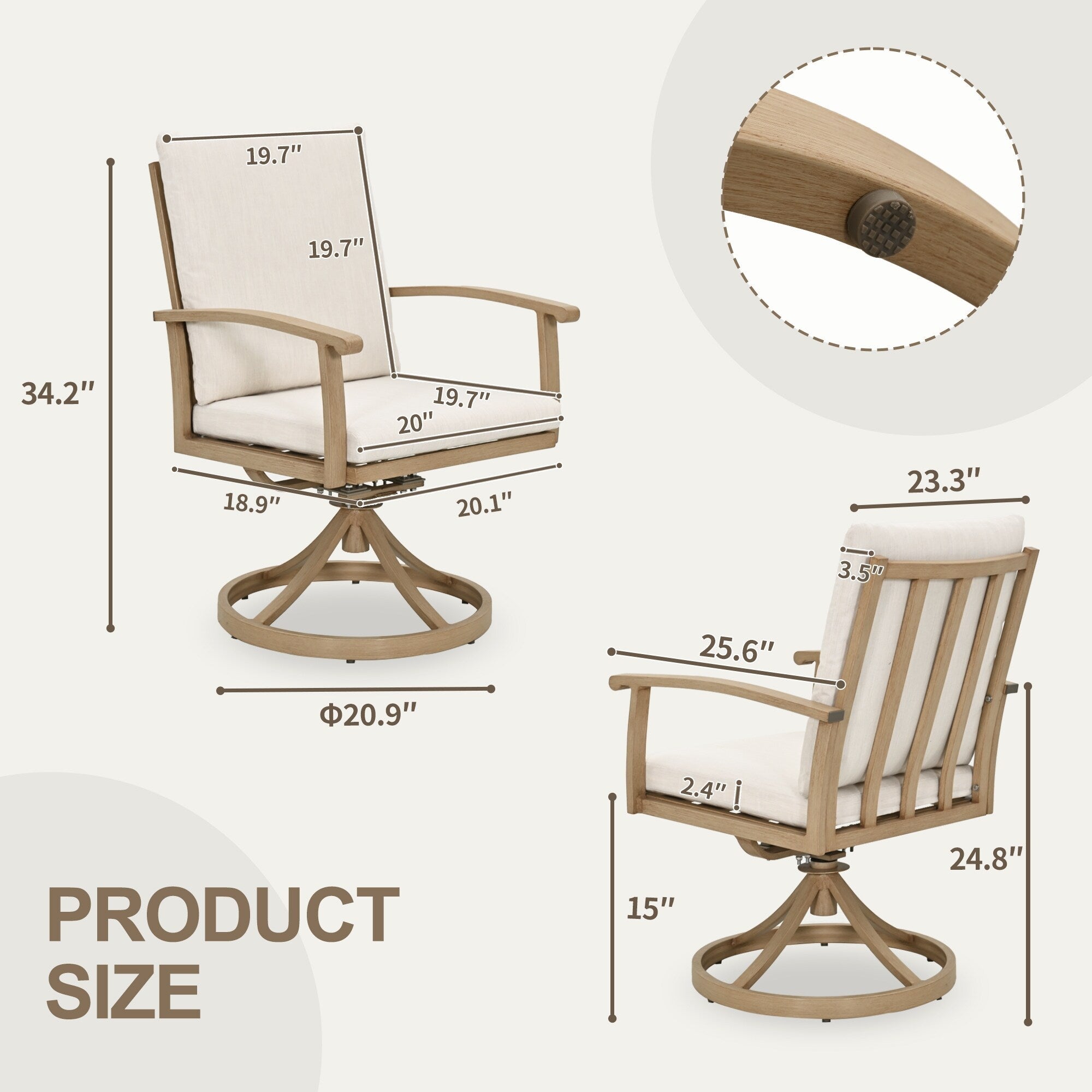 Ensemble de salle à manger de patio en aluminium EGEIROS LIFE AluLux 9 pièces avec 8 chaises pivotantes et coussins lavables