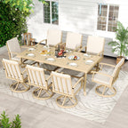 Ensemble de salle à manger de patio en aluminium EGEIROS LIFE AluLux 9 pièces avec 8 chaises pivotantes et coussins lavables