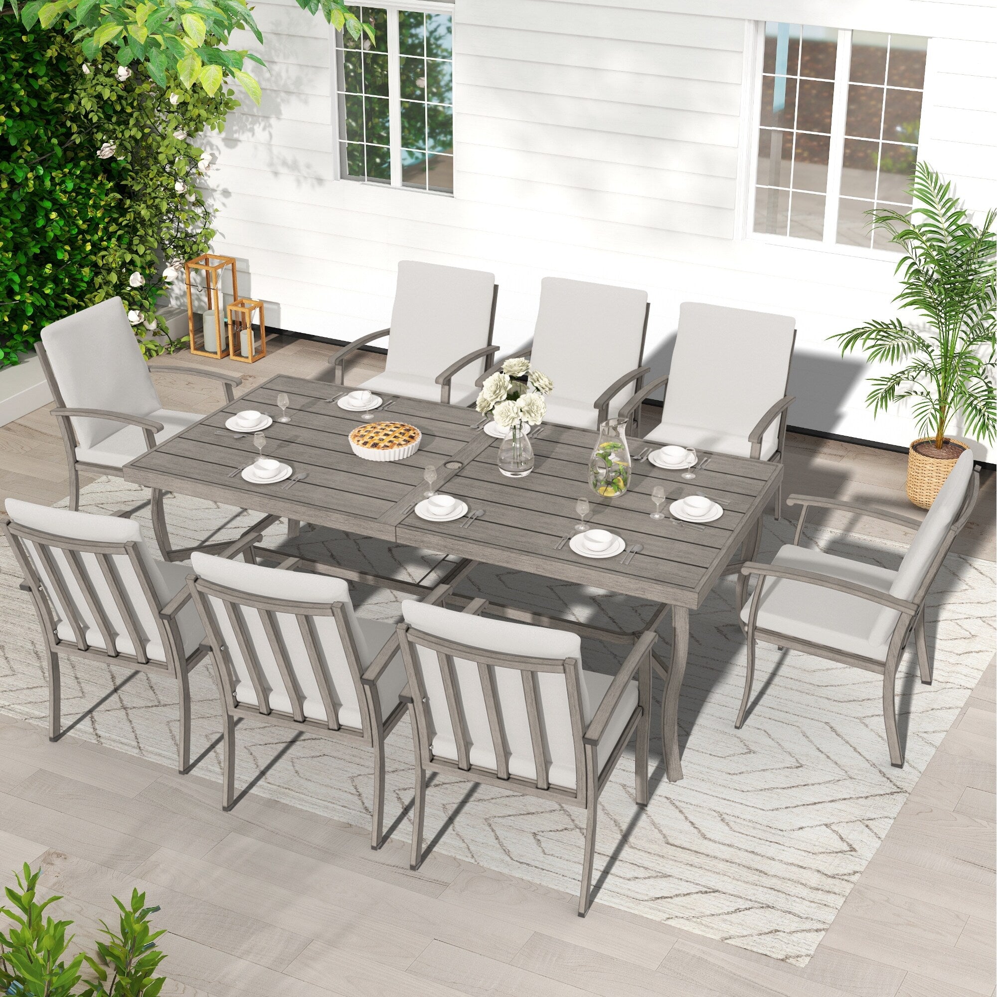 Ensemble de salle à manger de patio en aluminium EGEIROS LIFE AluLux 9 pièces avec coussins lavables