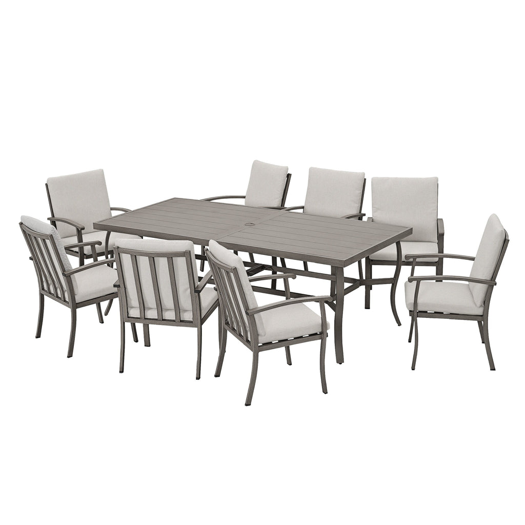 Ensemble de salle à manger de patio en aluminium EGEIROS LIFE AluLux 9 pièces avec coussins lavables