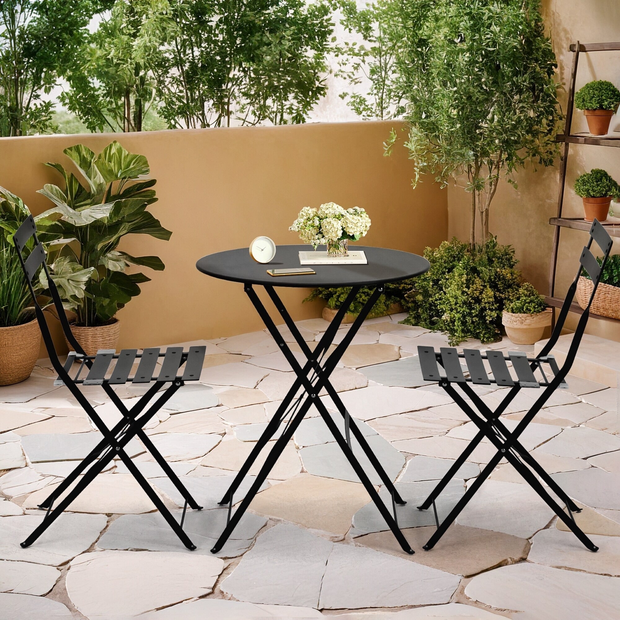 Ensemble de bistrot 3 pièces EROMMY, mobilier de jardin pliable, table et chaises de jardin, résistant à la rouille, léger pour balcon