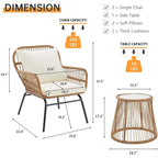 Ensemble de salon de jardin 3 pièces EROMMY avec table en verre, 2 fauteuils et coussins d'assise
