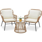 Ensemble de salon de jardin 3 pièces EROMMY avec table en verre, 2 fauteuils et coussins d'assise