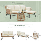 Ensemble de salon de jardin 3 pièces EROMMY avec table en verre, 2 fauteuils et coussins d'assise