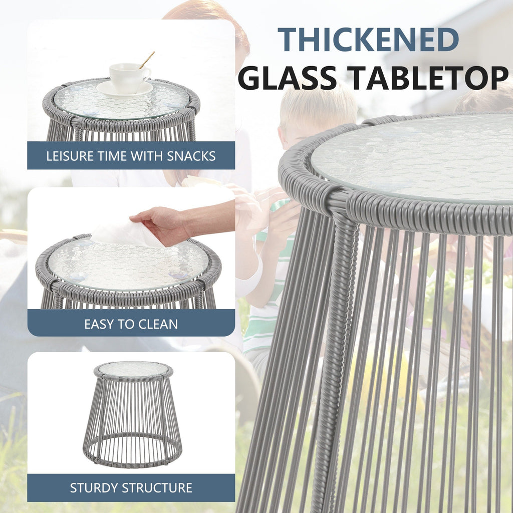 Ensemble de salon de jardin 3 pièces EROMMY avec table en verre, 2 fauteuils et coussins d'assise