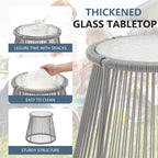 Ensemble de salon de jardin 3 pièces EROMMY avec table en verre, 2 fauteuils et coussins d'assise