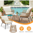 Ensemble de salon de jardin 3 pièces EROMMY avec table en verre, 2 fauteuils et coussins d'assise