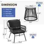 Ensemble de salon de jardin 3 pièces EROMMY avec table en verre, 2 fauteuils et coussins d'assise