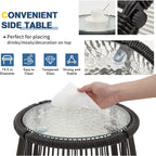 Ensemble de salon de jardin 3 pièces EROMMY avec table en verre, 2 fauteuils et coussins d'assise