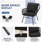 Ensemble de salon de jardin 3 pièces EROMMY avec table en verre, 2 fauteuils et coussins d'assise