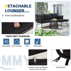 Ensemble de salon de jardin 3 pièces EROMMY avec table en verre, 2 fauteuils et coussins d'assise