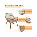 Ensemble de salon de jardin 3 pièces EROMMY avec table en verre, 2 fauteuils et coussins d'assise