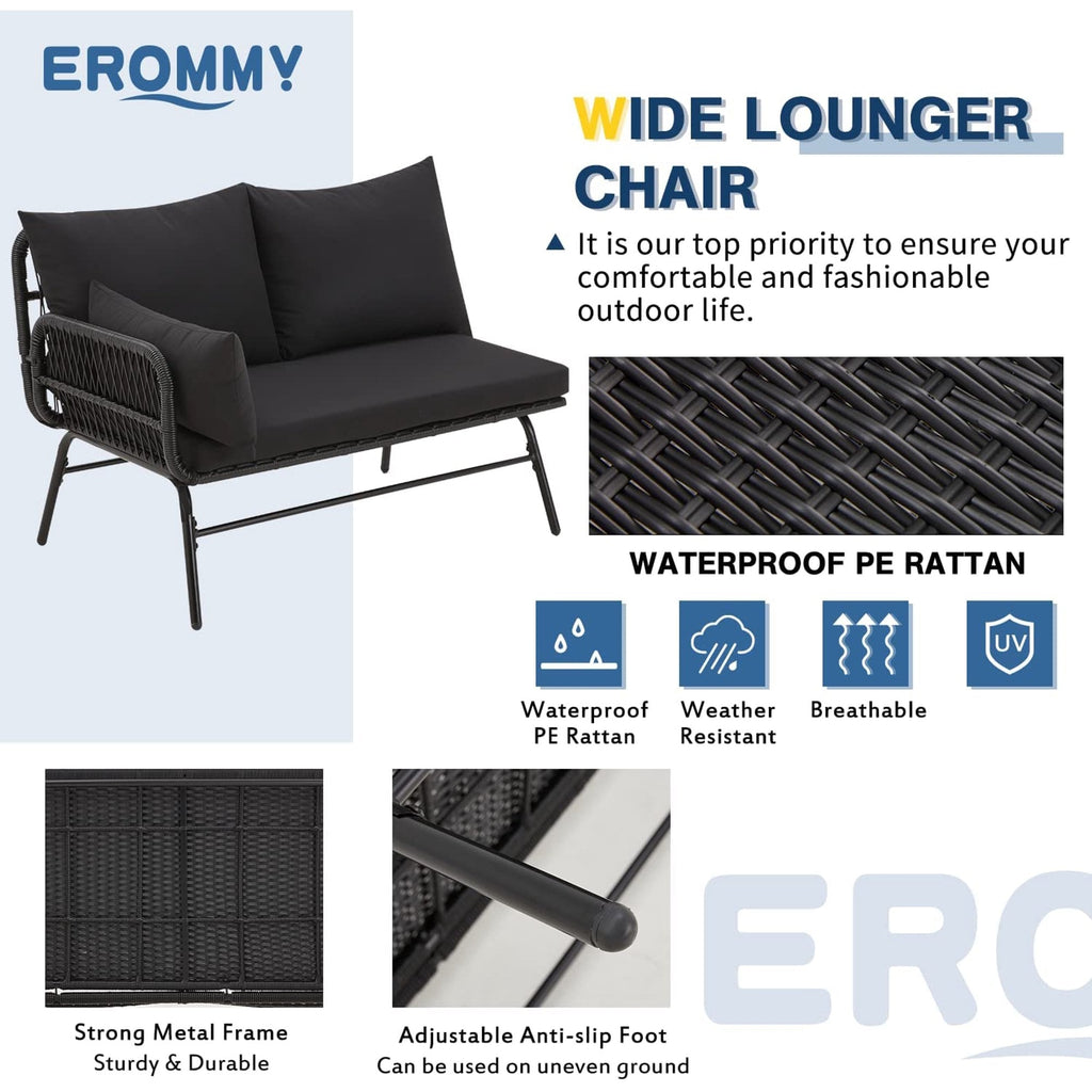 Ensemble de salon de jardin 3 pièces EROMMY avec table en verre, 2 fauteuils et coussins d'assise