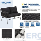 Ensemble de salon de jardin 3 pièces EROMMY avec table en verre, 2 fauteuils et coussins d'assise