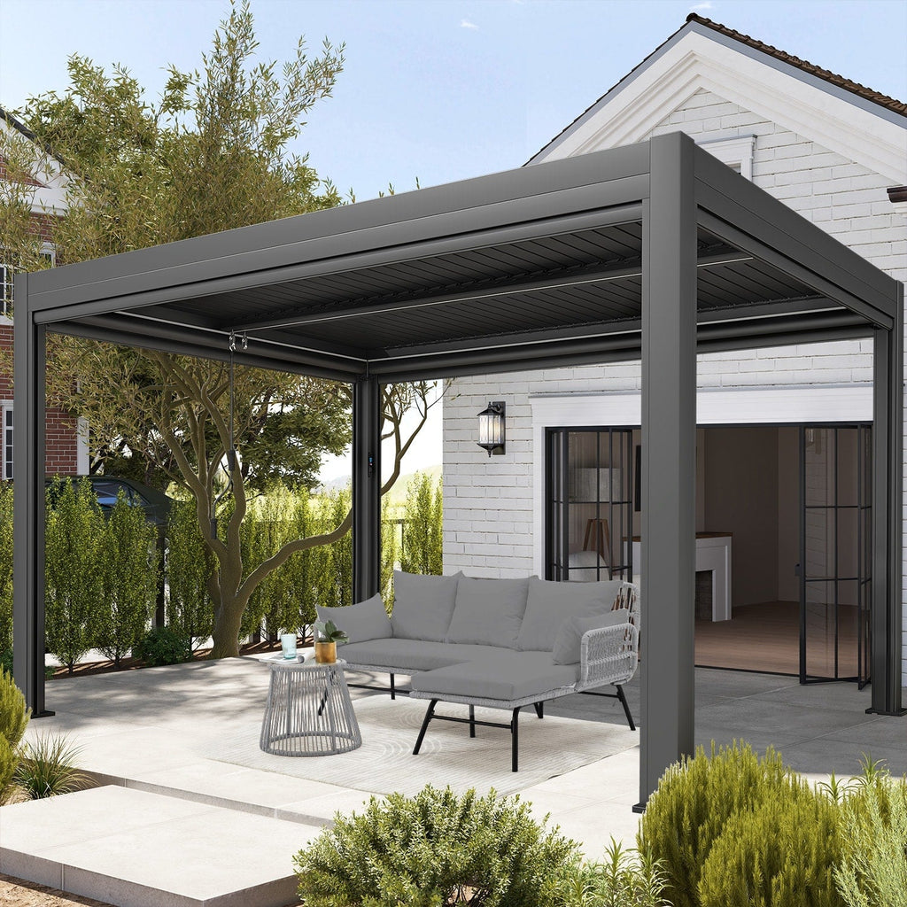 Ensemble de salon de jardin 3 pièces EROMMY avec table en verre, 2 fauteuils et coussins d'assise