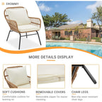 Ensemble de salon de jardin 3 pièces EROMMY avec table en verre, 2 fauteuils et coussins d'assise