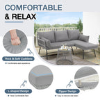 Ensemble de salon de jardin 3 pièces EROMMY avec table en verre, 2 fauteuils et coussins d'assise