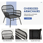 Ensemble de salon de jardin 3 pièces EROMMY avec table en verre, 2 fauteuils et coussins d'assise