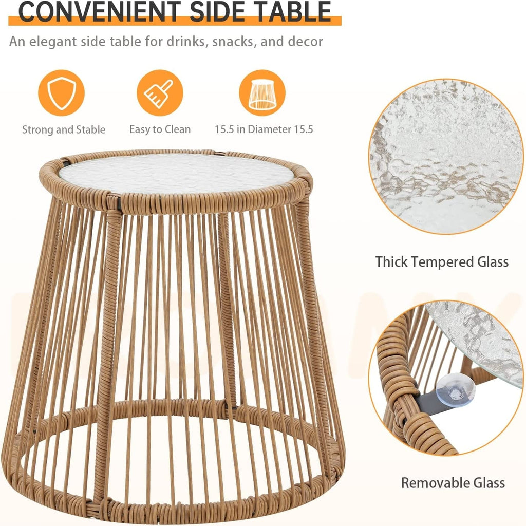 Ensemble de salon de jardin 3 pièces EROMMY avec table en verre, 2 fauteuils et coussins d'assise