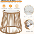 Ensemble de salon de jardin 3 pièces EROMMY avec table en verre, 2 fauteuils et coussins d'assise