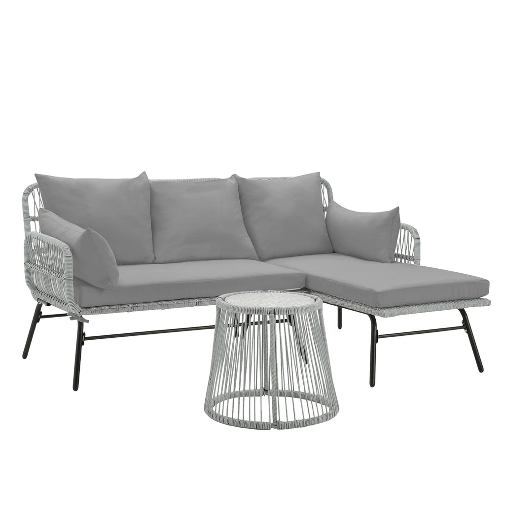 Ensemble de salon de jardin 3 pièces EROMMY avec table en verre, 2 fauteuils et coussins d'assise