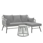 Ensemble de salon de jardin 3 pièces EROMMY avec table en verre, 2 fauteuils et coussins d'assise