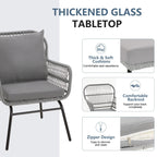 Ensemble de salon de jardin 3 pièces EROMMY avec table en verre, 2 fauteuils et coussins d'assise